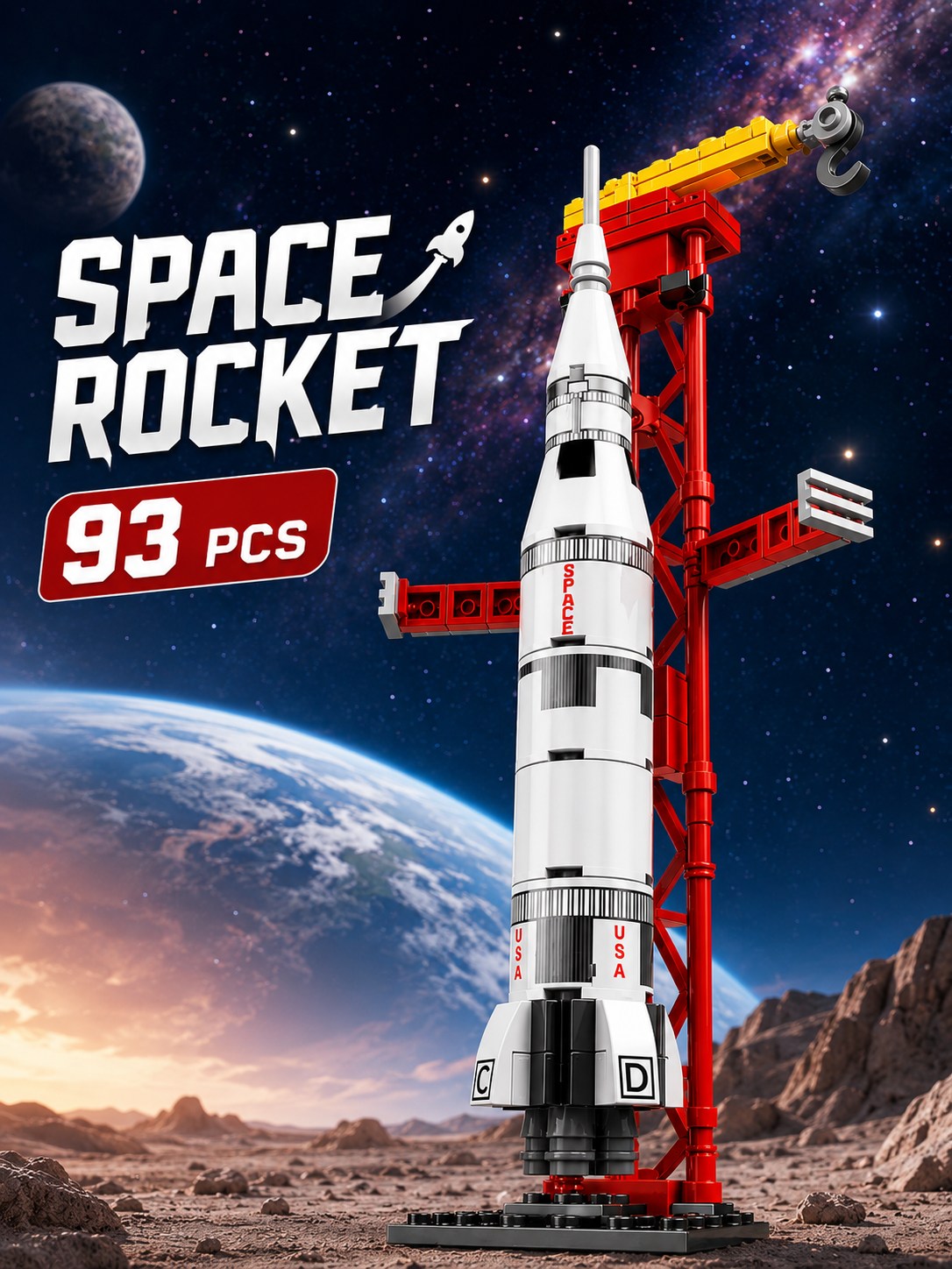 Jookids Space Rocket Building Blocks Set – 93 Pieces Rocket Launch Pad Construction Toy for Kids Ages 6+