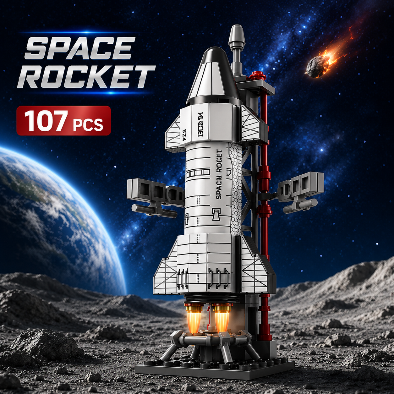 Jookids Space Rocket Launch Pad Building Blocks Set – 107 Pieces Space Exploration Construction Toy for Kids Ages 6+