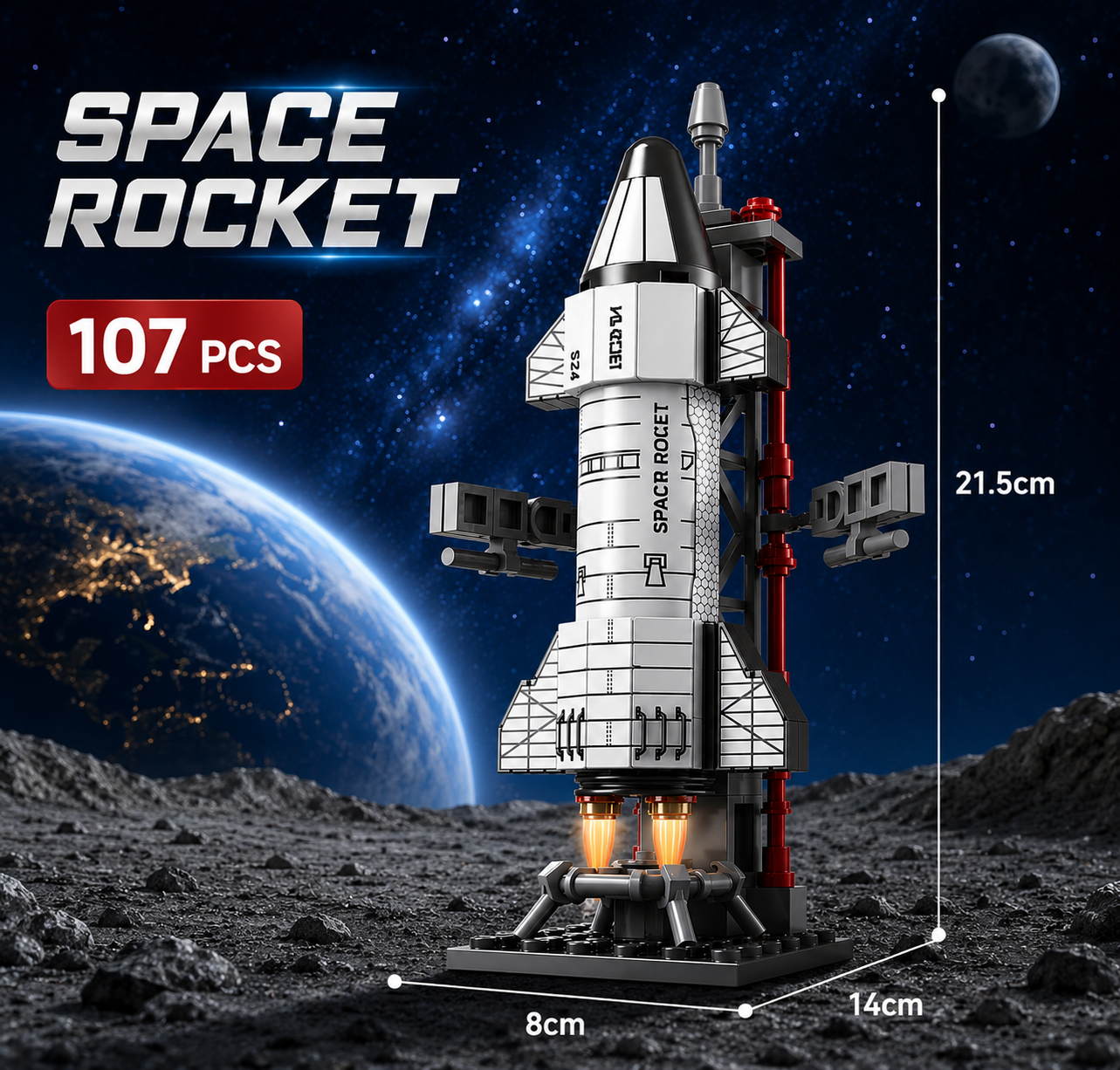 Jookids Space Rocket Launch Pad Building Blocks Set – 107 Pieces Space Exploration Construction Toy for Kids Ages 6+