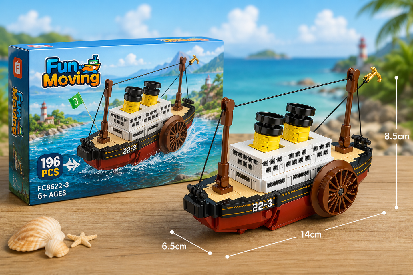 Jookids Fun-Moving Paddle Steamer Building Blocks Set – 196 Pieces Wind-Up Cruise Ship Construction Toy for Kids Ages 6+