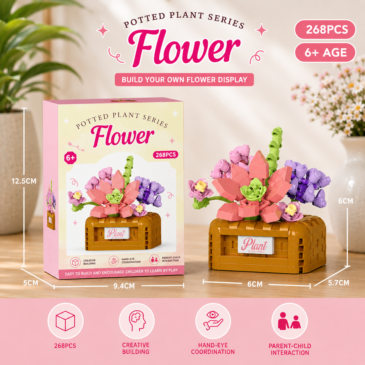 Jookids Flower Pot Building Blocks Set – 268 Pieces | DIY Mini Flower Basket | Creative Desk Decoration Toy | Ages 6+