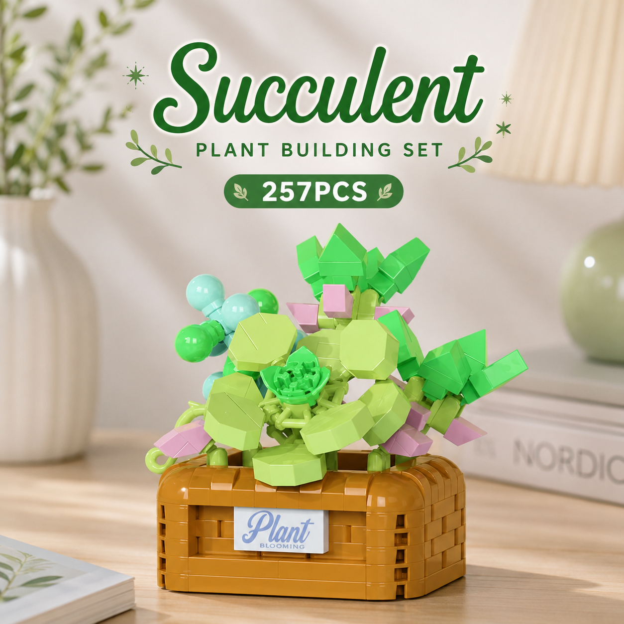 Jookids Succulent Plant Building Blocks Set – 257 Pieces | DIY Mini Desk Plant | Decorative Brick Flower Pot | Ages 6+