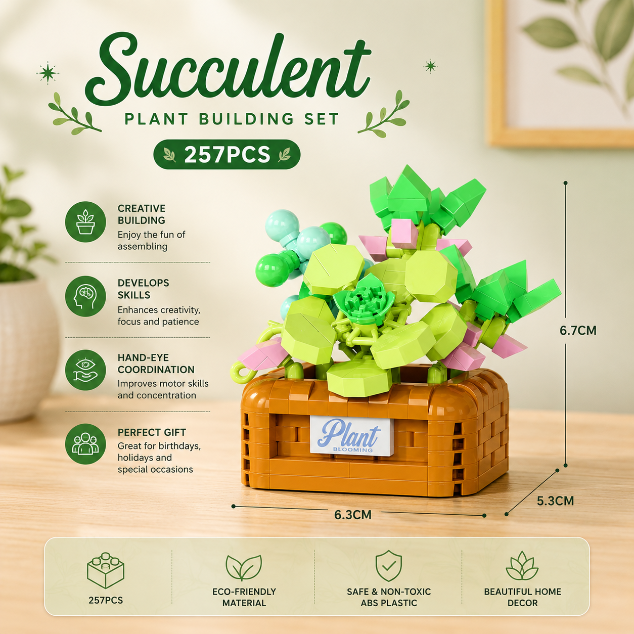Jookids Succulent Plant Building Blocks Set – 257 Pieces | DIY Mini Desk Plant | Decorative Brick Flower Pot | Ages 6+