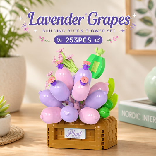 Jookids Lavender Grapes Building Blocks Set – 253 Pieces | DIY Mini Flower Pot | Decorative Brick Plant | Ages 6+