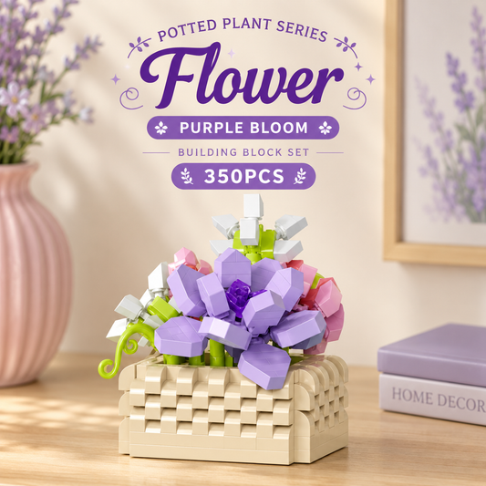 Jookds Purple Bloom Building Blocks Set – 350 Pieces | DIY Flower Pot Construction Kit | Decorative Brick Plant | Ages 6+