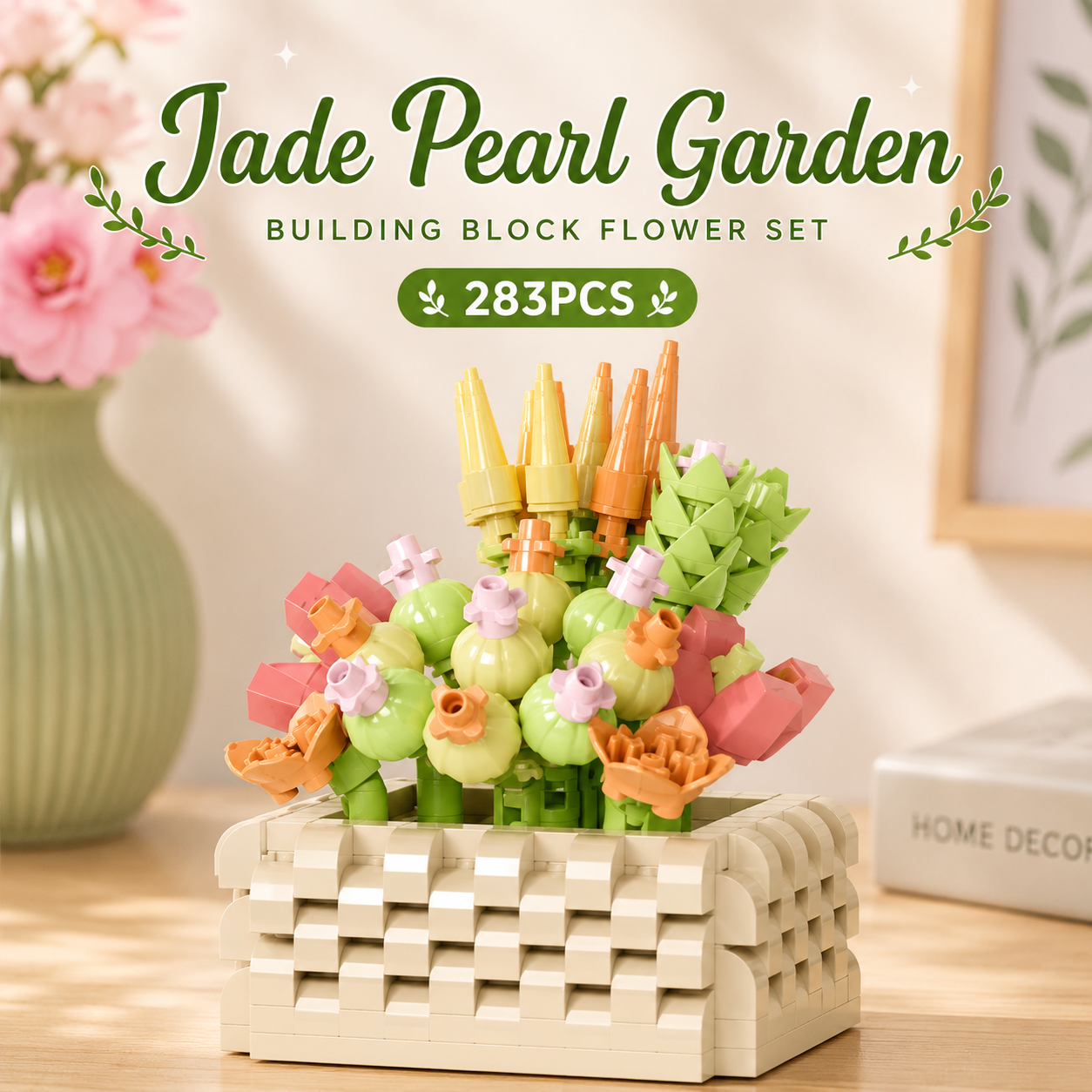 Jookids Jade Pearl Garden Building Blocks Set – 283 Pieces | DIY Mini Flower Pot | Decorative Brick Plant | Ages 6+