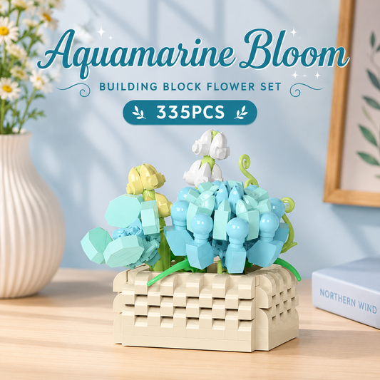 Jookids Aquamarine Bloom Building Blocks Set – 335 Pieces | DIY Flower Pot Construction Kit | Decorative Brick Plant | Ages 6+