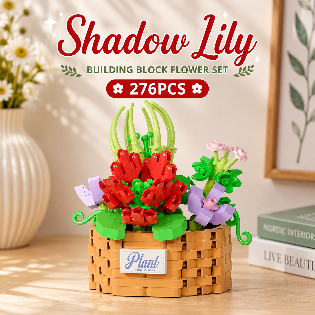 Jookids Shadow Lily Building Blocks Flower Pot – 276 Pieces | DIY Decorative Brick Plant | Mini Display Set | Ages 6+
