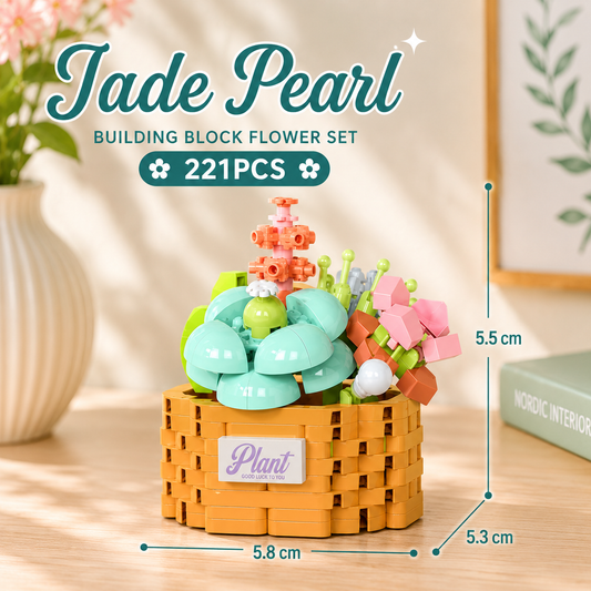 Jookids Jade Pearl Building Blocks Flower Pot – 221 Pieces | DIY Decorative Brick Plant | Mini Desk Display | Ages 6+