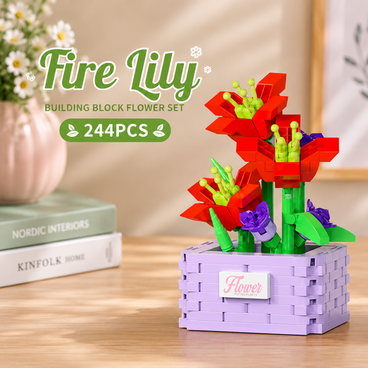 Jookids Fire Lily Building Blocks Flower Pot – 244 Pieces | DIY Decorative Brick Plant | Mini Display Set | Ages 6+