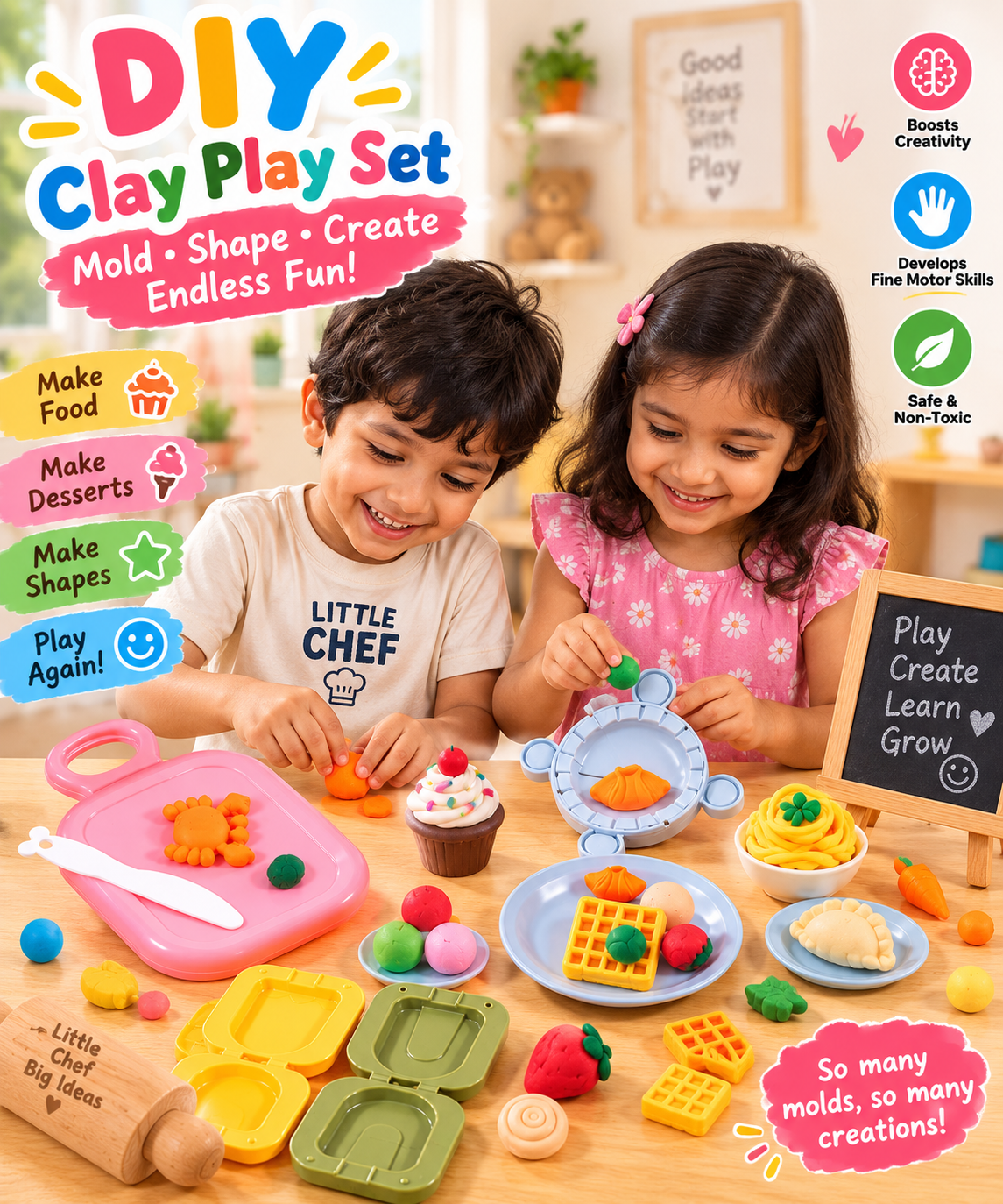 Jookids Noodle & Ice Cream Making Machine Clay Play Set – DIY Noodles, Dumplings & Dessert Pretend Play Toy for Kids