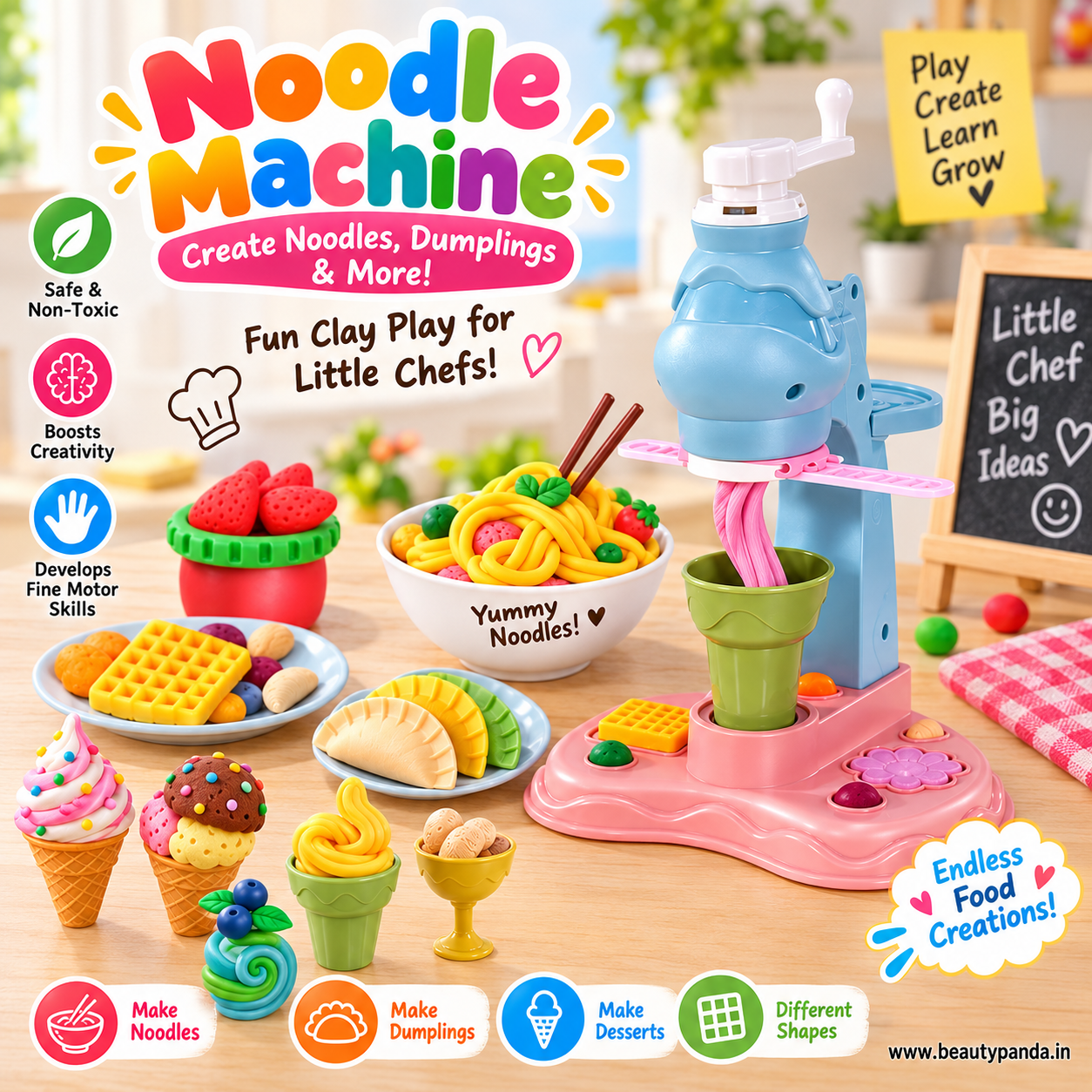 Jookids Noodle & Ice Cream Making Machine Clay Play Set – DIY Noodles, Dumplings & Dessert Pretend Play Toy for Kids