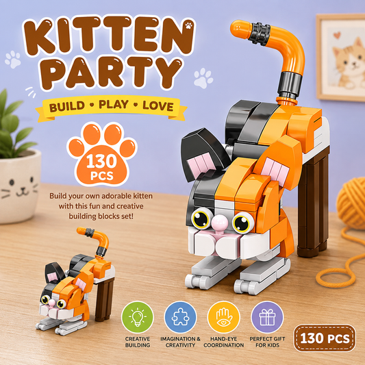 Jookids 130 Pcs Ginger the Cat Building Blocks Set – Cute Orange Cat Model Construction Toy for Kids