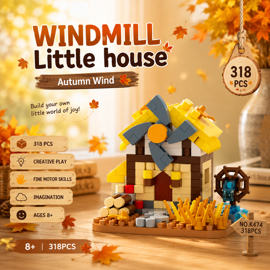 Jookids Windmill Little House Building Blocks – 318 Pcs Autumn Wind Cottage Building Set for Kids 8+