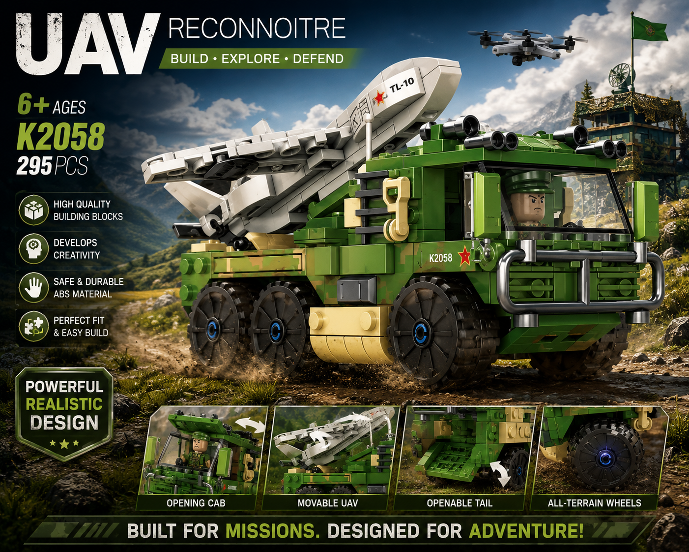 Jookids Military UAV Reconnaissance Building Block Set – 295 Pieces STEM Construction Toy for Kids Age 6+