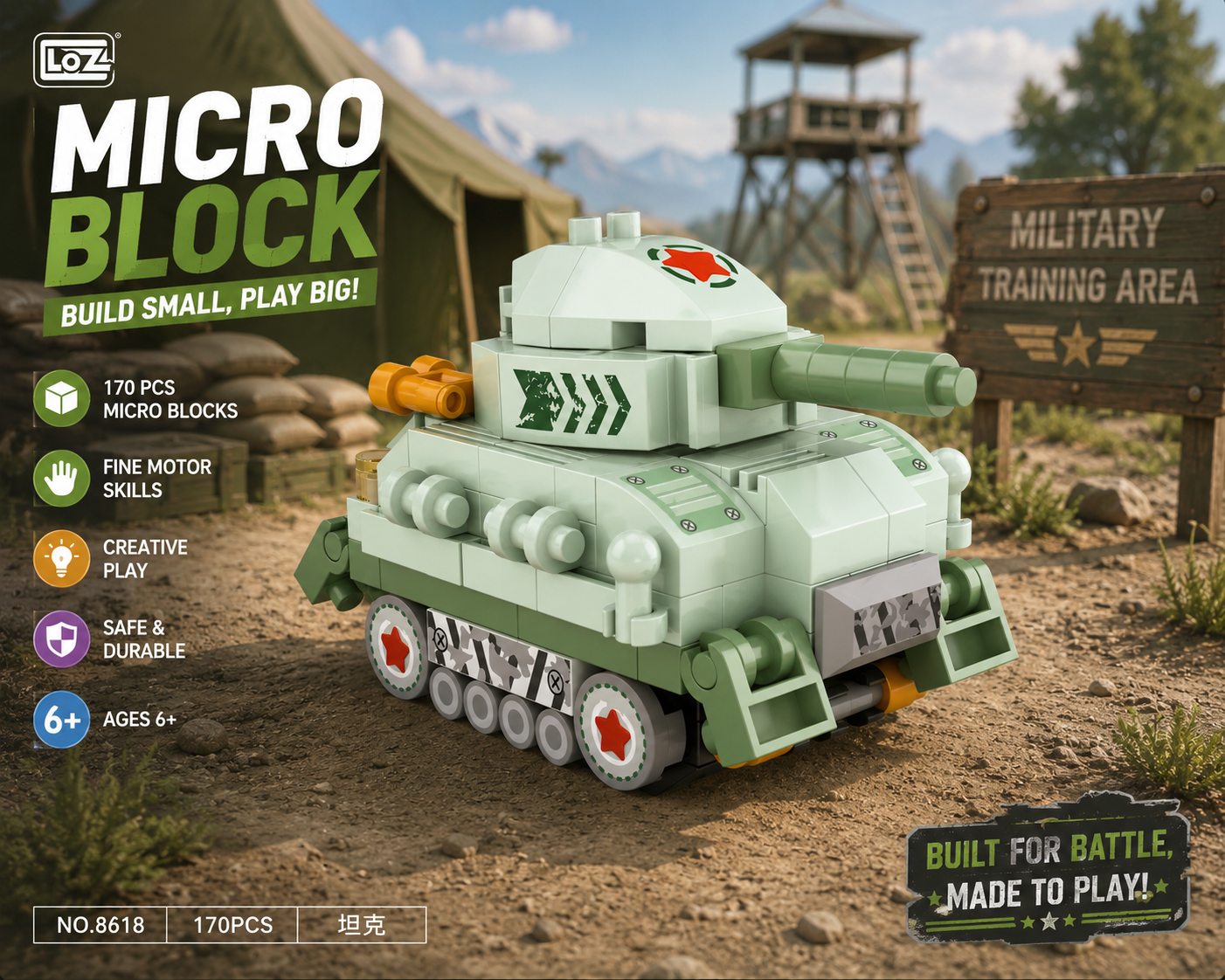 Jookids LOZ Mini Tank Micro Building Blocks Set | 170 Pieces | Military Vehicle STEM Construction Toy for Kids Ages 6+