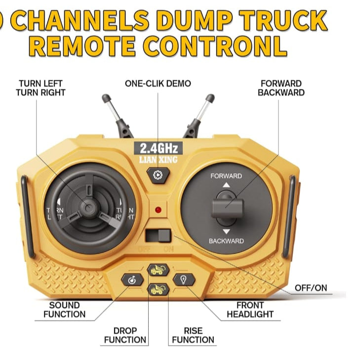 Jookids RC Dump Truck – 9-Channel Remote Control Construction Vehicle Toy for Boys (Ages 3-12+)