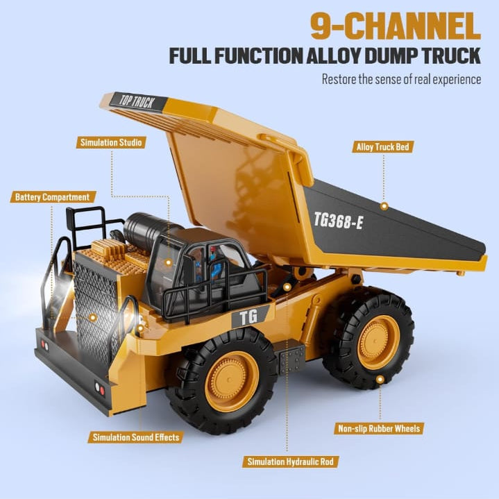 Jookids RC Dump Truck Toy for Kids – 9 Channel Remote Control Construction Vehicle"