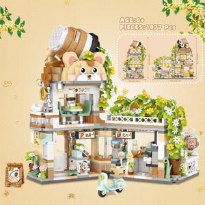 "Miniature Café Building Blocks Toy with Cute Animals"

