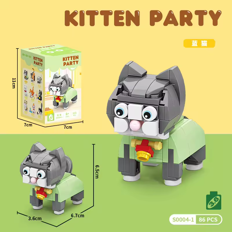 Kitten Party Mini Cat Building Blocks Set – 8 Cute Cat Designs | DIY Collectible Brick Toy