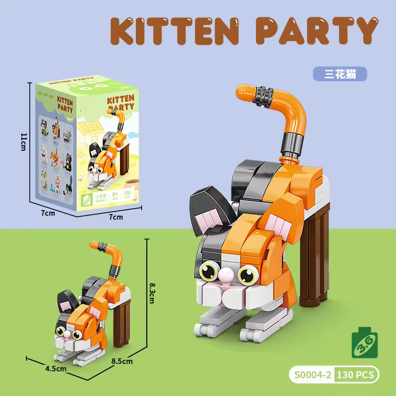 Kitten Party Mini Cat Building Blocks Set – 8 Cute Cat Designs | DIY Collectible Brick Toy