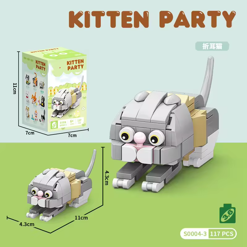 Kitten Party Mini Cat Building Blocks Set – 8 Cute Cat Designs | DIY Collectible Brick Toy