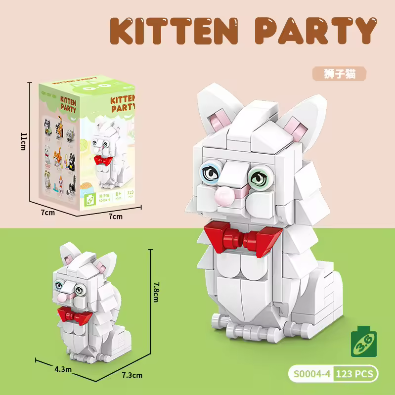Kitten Party Mini Cat Building Blocks Set – 8 Cute Cat Designs | DIY Collectible Brick Toy