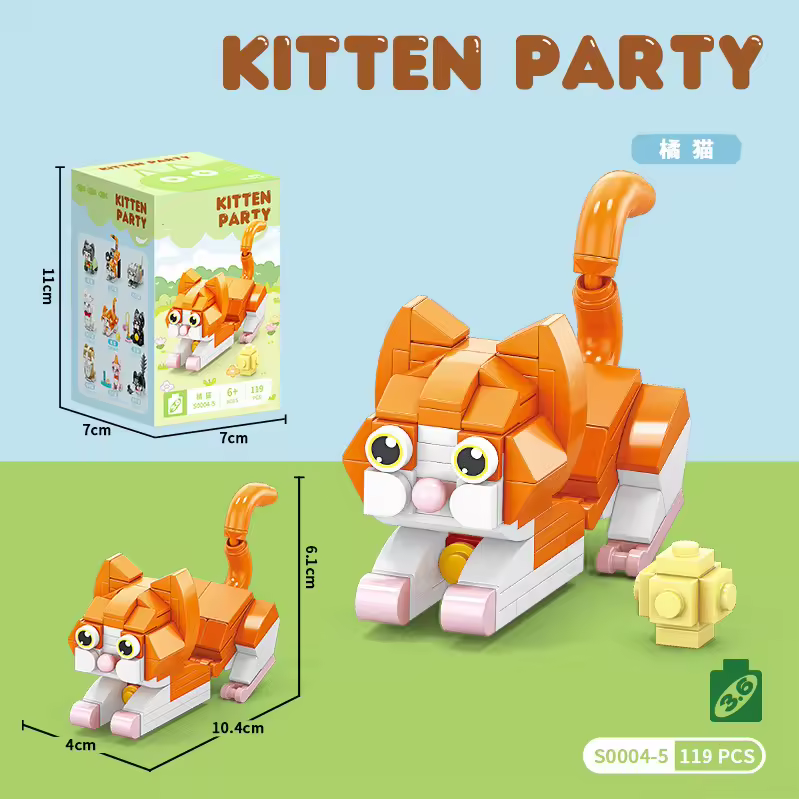 Kitten Party Mini Cat Building Blocks Set – 8 Cute Cat Designs | DIY Collectible Brick Toy