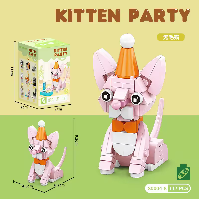 Kitten Party Mini Cat Building Blocks Set – 8 Cute Cat Designs | DIY Collectible Brick Toy