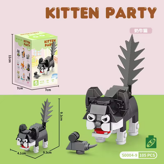 Jookids Kitten Party Black Cat Building Blocks with Mouse – 105 PCS Creative Construction Toy Set for Kids