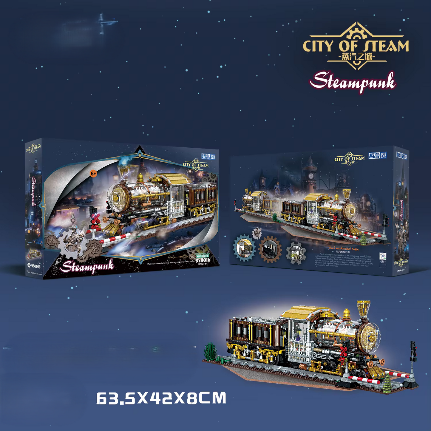 Jookids City of Steam Steampunk Train Building Blocks Set – 958 PCS Mechanical Locomotive Construction Toy
