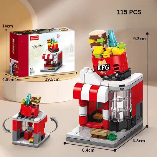 JooKids KFG Mini Fast Food Shop Building Blocks – 115 PCS Mini Restaurant Building Set for Kids