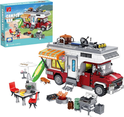 Joo Kids Camper Van Building Block Set – 924 PCS Adventure Van Construction Toy for Kids Aged 6+