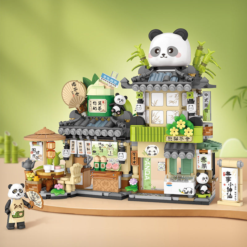 Panda Tea House & Street Market Building Block Set – 925 Pcs Cute Panda Theme