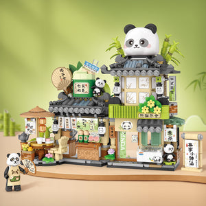 Panda Tea House & Street Market Building Block Set – 925 Pcs Cute Panda Theme