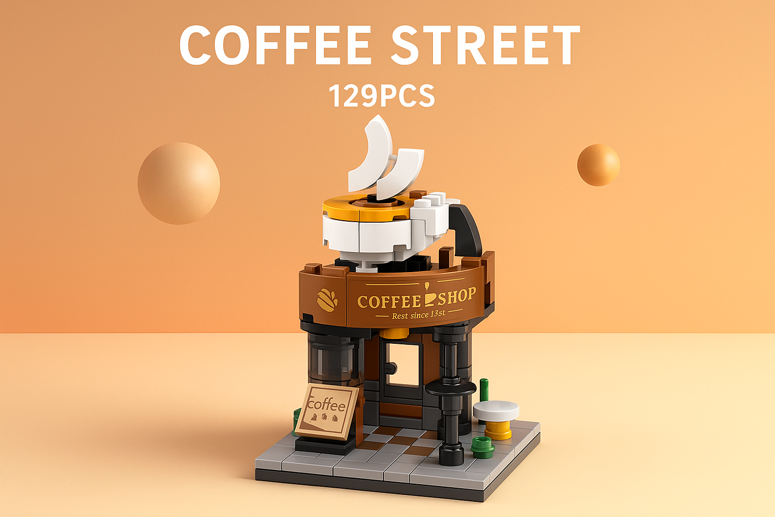 Coffee Street Building Block Set - 129 Pieces Mini Coffee Shop