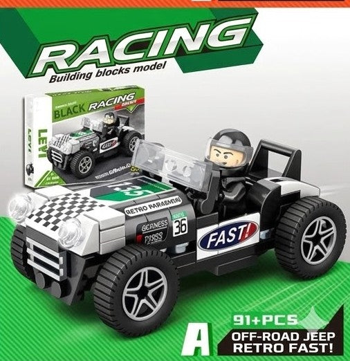 Jookids Off-Road Jeep Building Blocks Set | 91+ Pieces | Retro Racing Jeep Construction Toy with Driver Minifigure | Kids Ages 6+