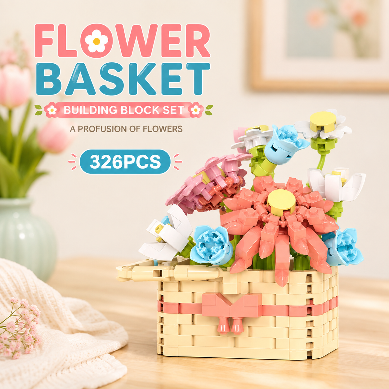 Jookids Blooming Flower Basket Building Blocks – 326 Pieces | DIY Decorative Brick Flower Basket | Mini Display Set | Ages 6+