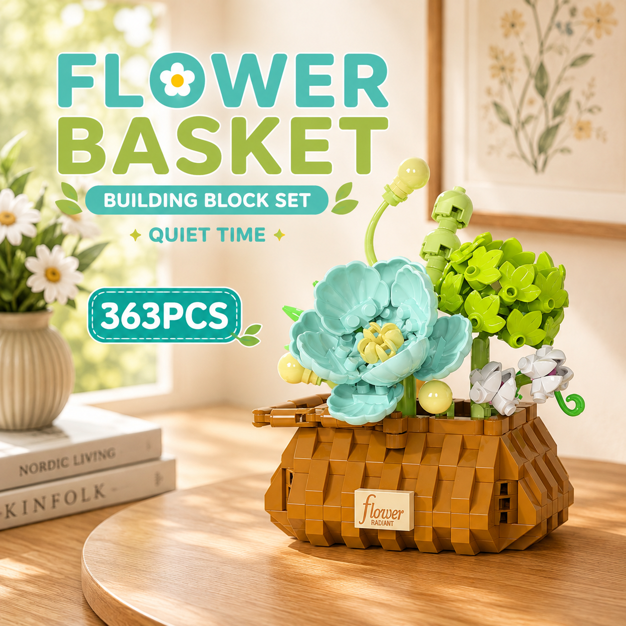 Jookids Quiet Bloom Flower Basket Building Blocks – 363 Pieces | DIY Decorative Brick Flower Basket | Mini Display Set | Ages 6+