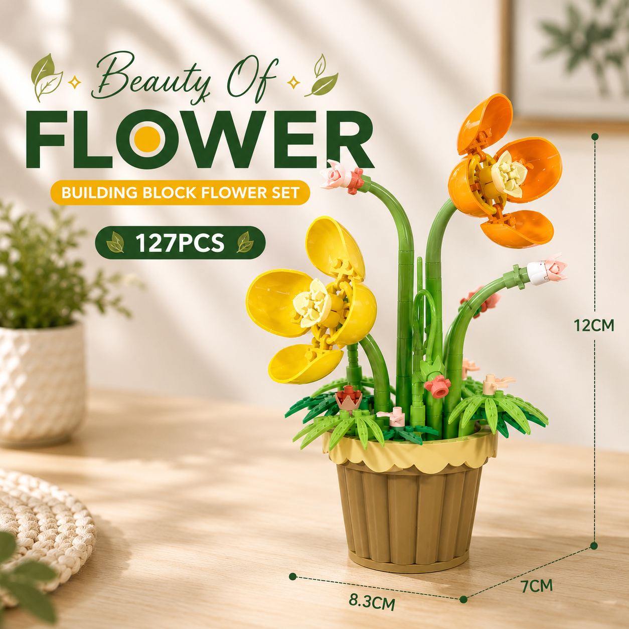 Jookids Lady's Slipper Orchid Building Blocks Flower Pot – 127 Pieces | DIY Decorative Brick Plant | Mini Display Set | Ages 6+