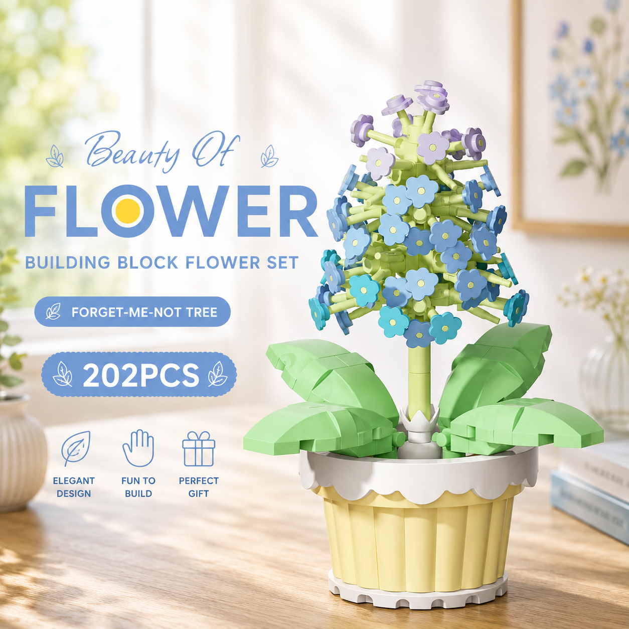Jookids Forget-Me-Not Building Blocks Flower Pot – 202 Pieces | DIY Decorative Brick Plant | Mini Display Set | Ages 6+
