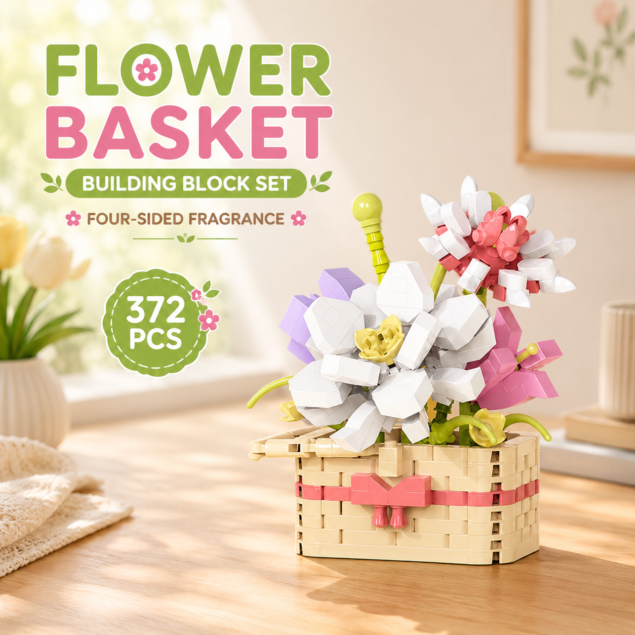 Jookids Fragrant Blossom Flower Basket Building Blocks – 372 Pieces | DIY Decorative Brick Flower Basket | Mini Display Set | Ages 6+