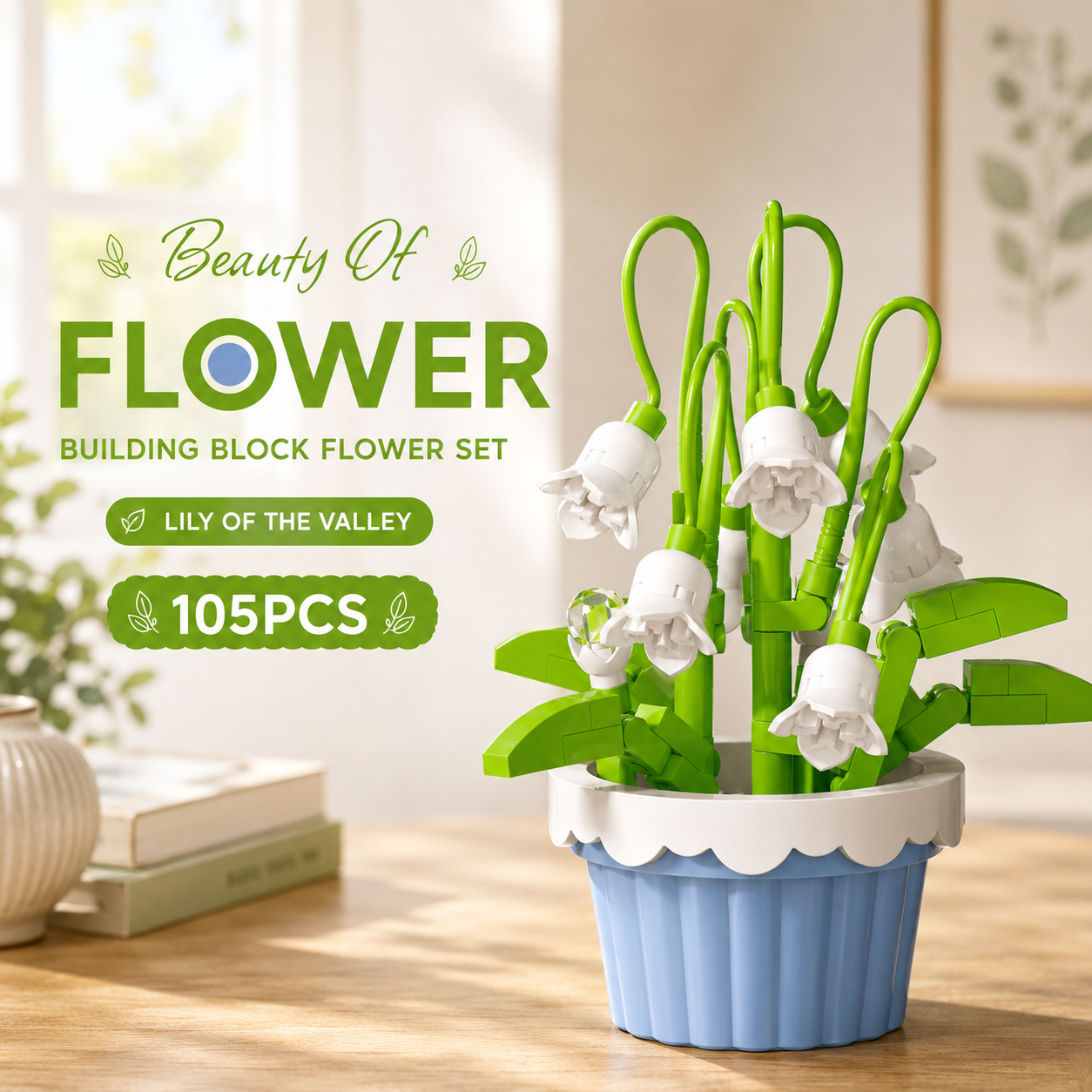 Jookids Lily of the Valley Building Blocks Flower Pot – 105 Pieces | DIY Decorative Brick Plant | Mini Display Set | Ages 6+