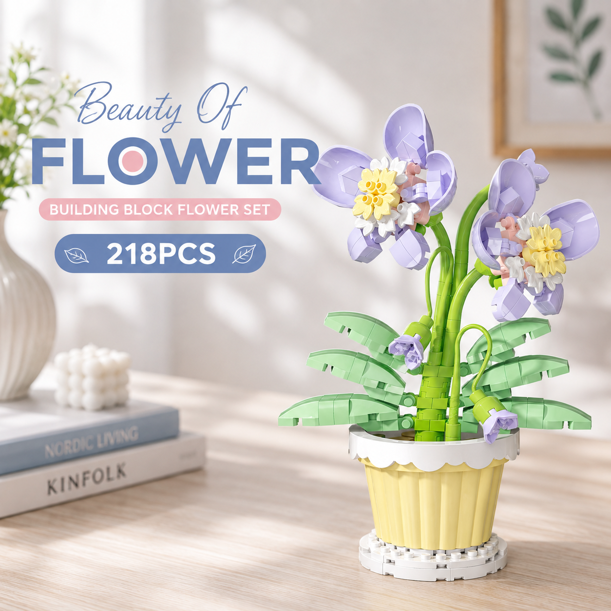 Jookids Moth Orchid Building Blocks Flower Pot – 218 Pieces | DIY Decorative Brick Plant | Mini Display Set | Ages 6+