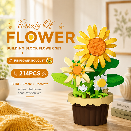 Jookids Sunflower Building Blocks Flower Pot – 214 Pieces | DIY Decorative Brick Plant | Mini Display Set | Ages 6+