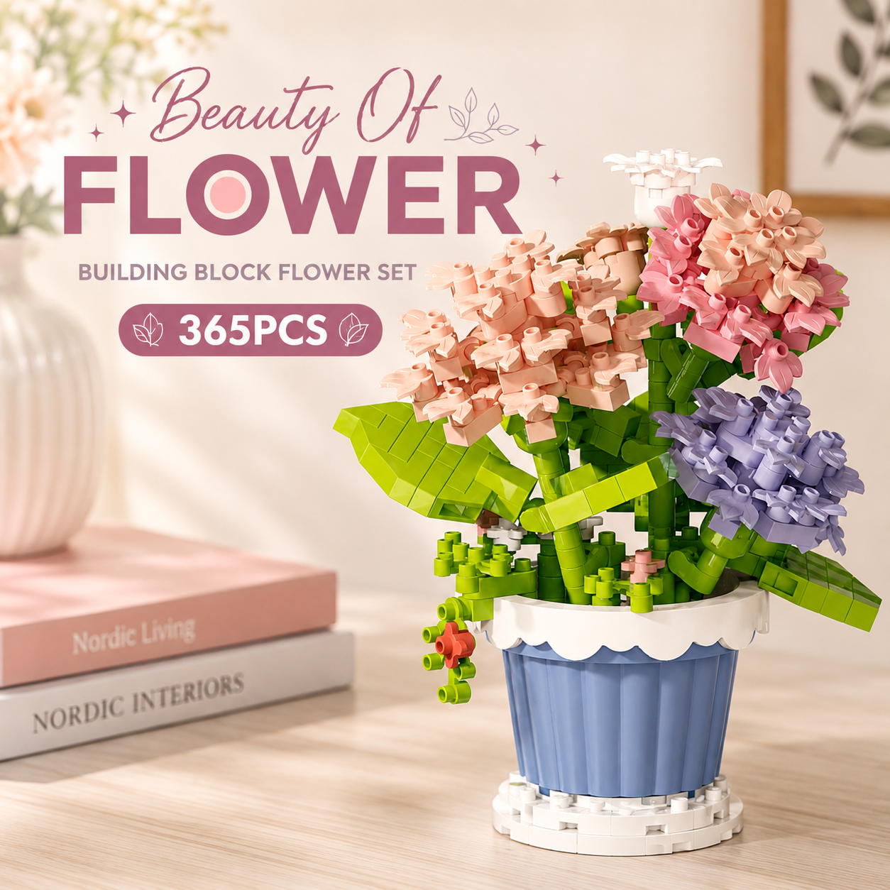 Jookids Hydrangea Building Blocks Flower Pot – 365 Pieces | DIY Decorative Brick Plant | Mini Display Set | Ages 6+