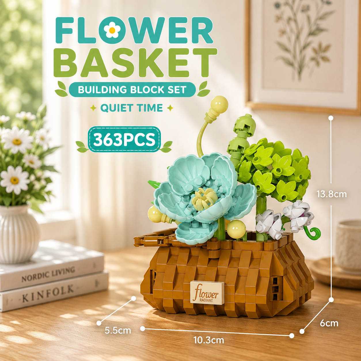 Jookids Quiet Bloom Flower Basket Building Blocks – 363 Pieces | DIY Decorative Brick Flower Basket | Mini Display Set | Ages 6+
