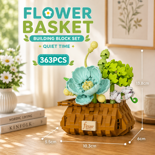 Jookids Quiet Bloom Flower Basket Building Blocks – 363 Pieces | DIY Decorative Brick Flower Basket | Mini Display Set | Ages 6+