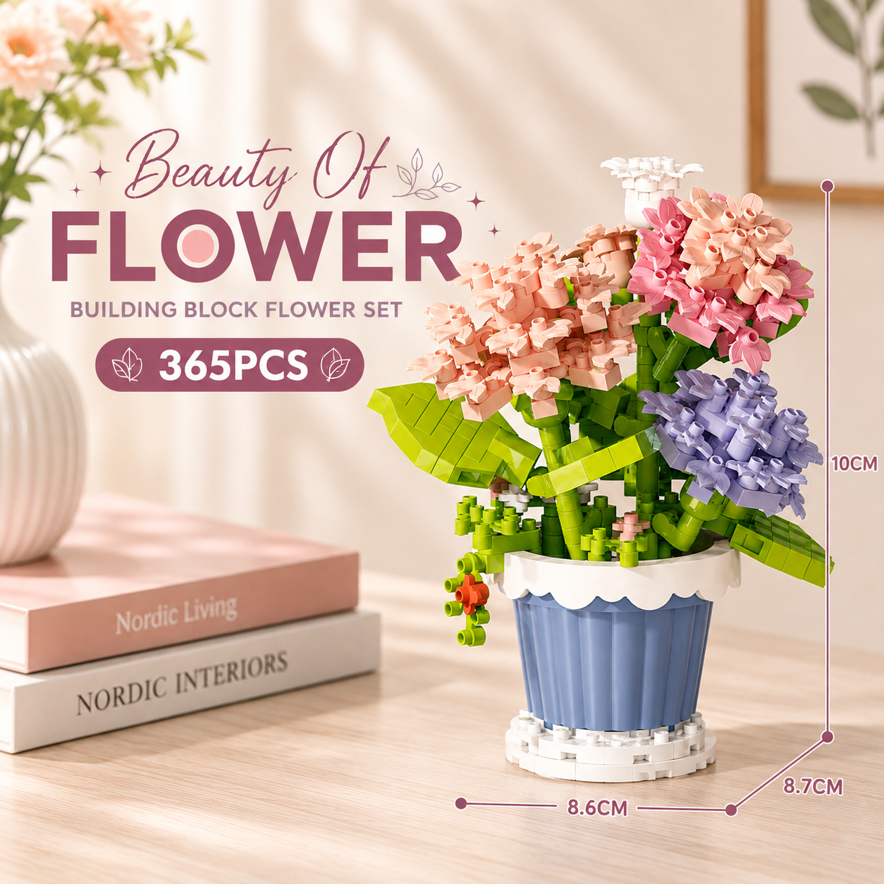 Jookids Hydrangea Building Blocks Flower Pot – 365 Pieces | DIY Decorative Brick Plant | Mini Display Set | Ages 6+
